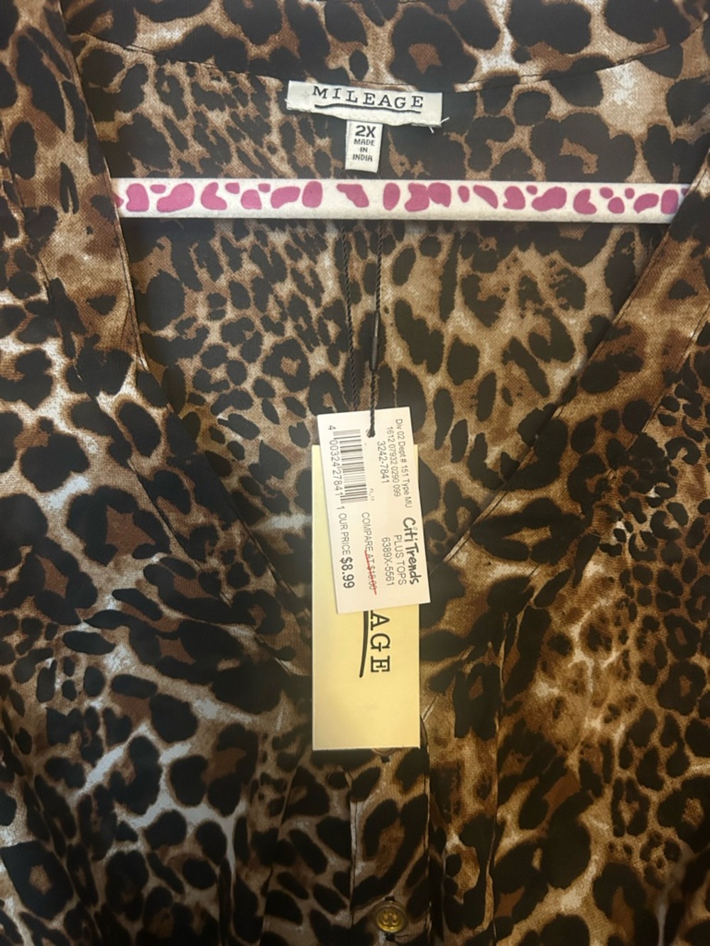 Vintage Style Leopard Print Knot-Front Women’s Top - Brown - Picture 3 of 3